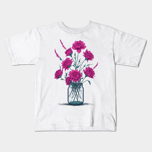 Bright Flowers in a Mason Jar Kids T-Shirt by Yolanda.Kafatos